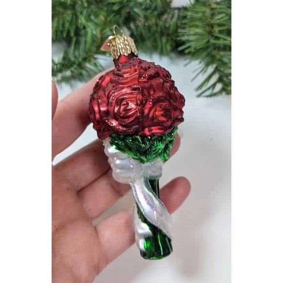 Red Rose Bouquet Old World Christmas Ornament - Picture 3 of 5
